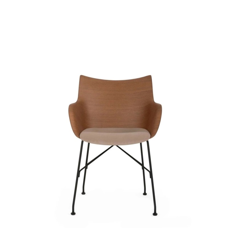 Chaise Kartell Q WOOD SOFT bois foncé/écru vue de face Chaise Kartell Q WOOD SOFT bois foncé/écru vue de face