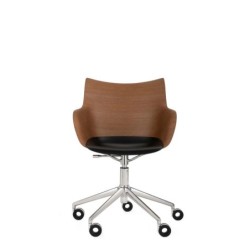 Chaise de bureau Kartell Q WOOD bois foncé/assise noire/structure chromée vue de face