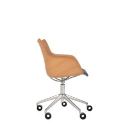  Chaise de bureau Kartell Q WOOD SOFT bois clair/assise bleu/structure chromée vue de profil