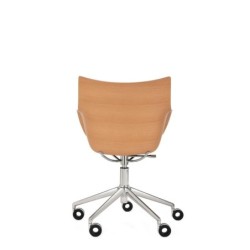  Chaise de bureau Kartell Q WOOD SOFT bois clair/assise bleu/structure chromée vue de dos