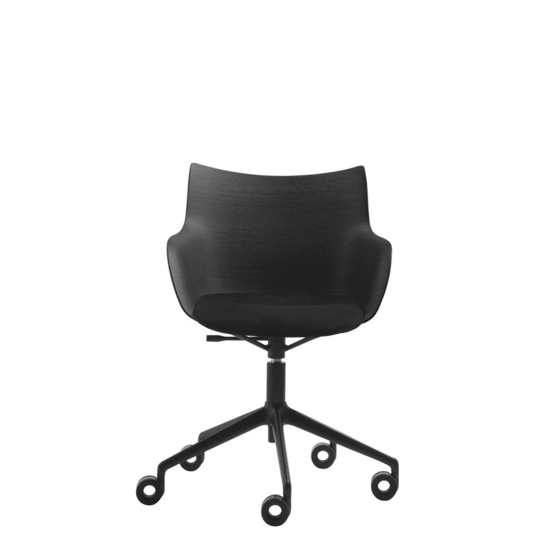 Chaise de bureau Kartell Q WOOD SOFT bois noir/assise noire/structure noire vue de face