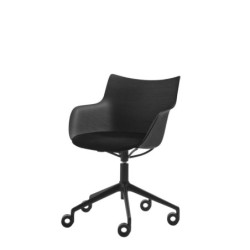 Chaise de bureau Kartell Q WOOD SOFT bois noir/assise noire/structure noire vue de 3/4