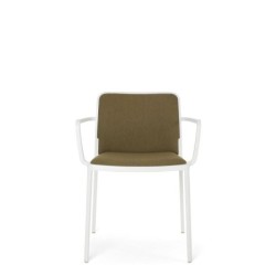 Chaise Kartell Audrey soft (avec accoudoir blanc) tissu moutarde vue de face