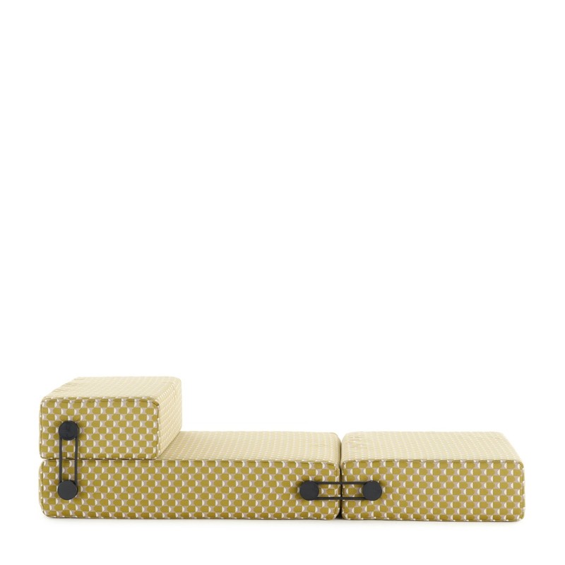 chauffeuse TRIX OUTDOOR LIBERTY, tissu Obi Check, couleur jaune, position ouverte chauffeuse TRIX OUTDOOR LIBERTY, tissu Obi Check, couleur jaune, position ouverte