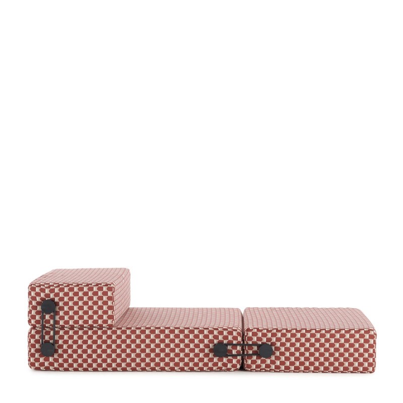 chauffeuse TRIX OUTDOOR LIBERTY, tissu Obi Check, couleur rouille, position ouverte chauffeuse TRIX OUTDOOR LIBERTY, tissu Obi Check, couleur rouille, position ouverte