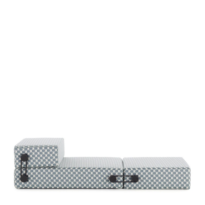 chauffeuse TRIX OUTDOOR LIBERTY, tissu Obi Check, couleur bleu, position ouverte chauffeuse TRIX OUTDOOR LIBERTY, tissu Obi Check, couleur bleu, position ouverte